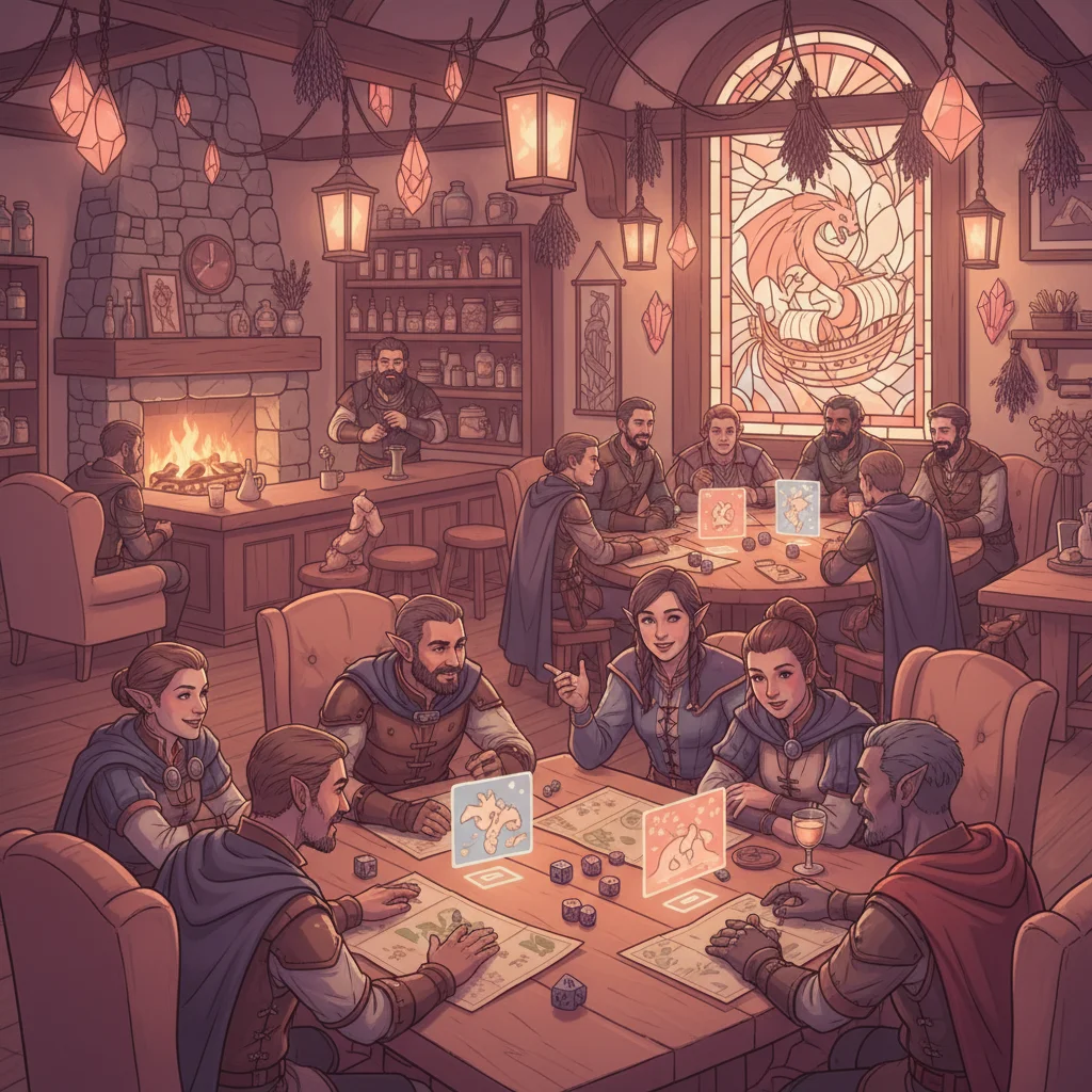 Fantasy gaming community in een gezellige taverne